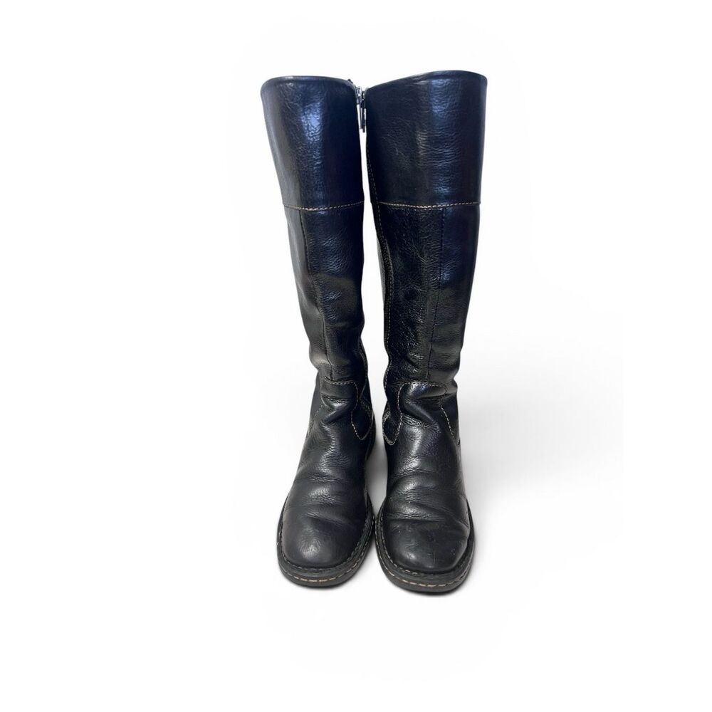 Børn Black Leather Knee High Riding Boots Zip Comfort Flat Classic Sz 6